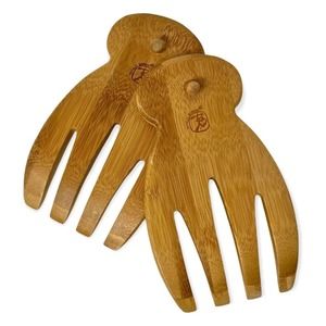Totally Bamboo Salad Hands 2 Pieces Toss Mix Serve Natural Wood Farmhouse